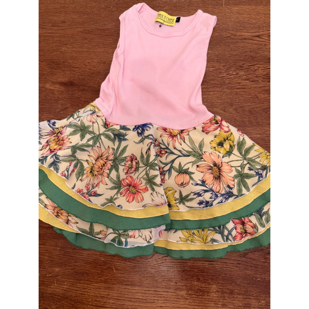 Chalk N Cheese Girls Size 4 Pink Floral Tiered Dress Sleeveless Boutique Spring
